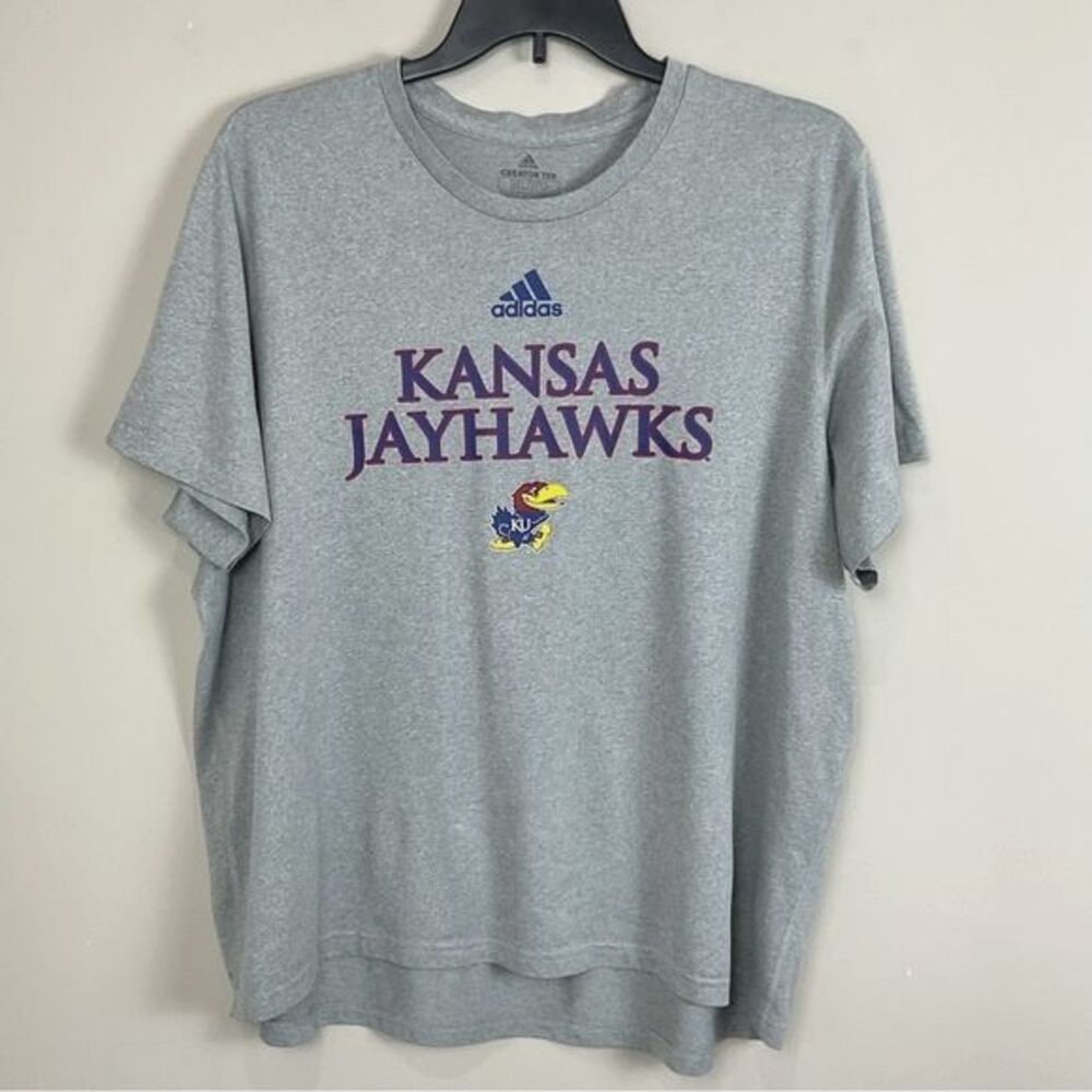 Adidas Kansas Jayhawks Grey T-Shirt KU Active Workout SZ XXL Creator Tee